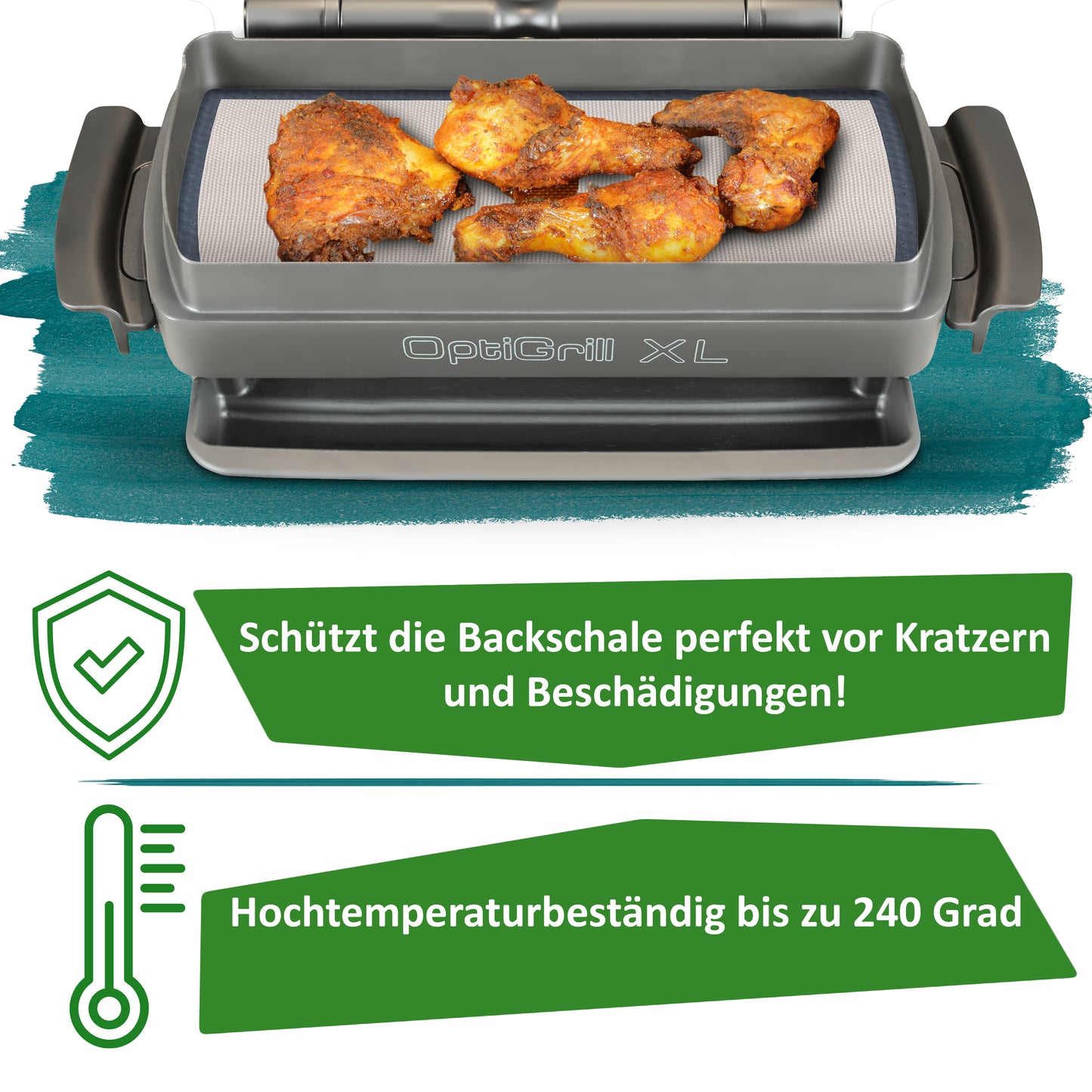 Dauerbackmatte Silikon Backmatte kompatibel mit Tefal Optigrill XL, Antihaftbeschichtung, Silikonmatte, Lebensmittelecht und Hitzebeständig, Zubehör (passend für die große Backschale)