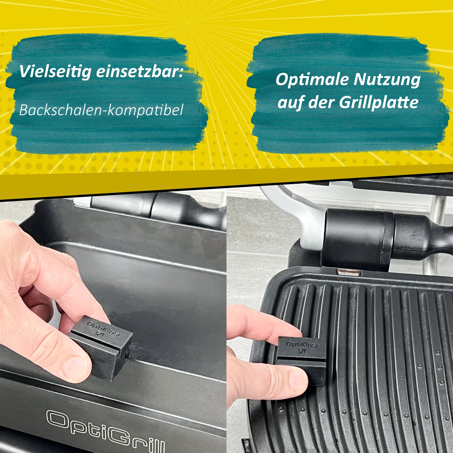 OptiKlotz - Abstandshalter aus Lebensmittelechtem Silikon kompatibel mit Tefal Optigrill, Optigrill XL, Zubehör, Verhindert das Zerquetschen von Grillgut