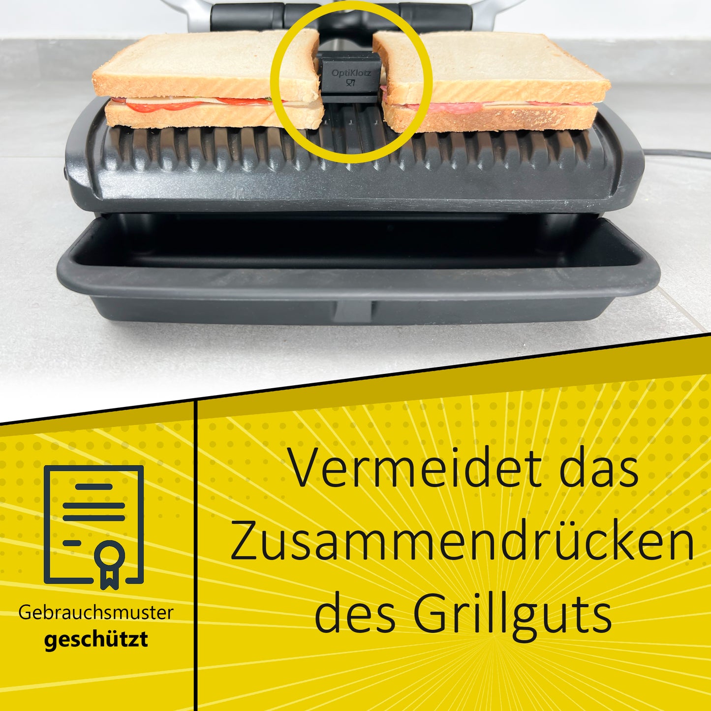 OptiKlotz - Abstandshalter aus Lebensmittelechtem Silikon kompatibel mit Tefal Optigrill, Optigrill XL, Zubehör, Verhindert das Zerquetschen von Grillgut