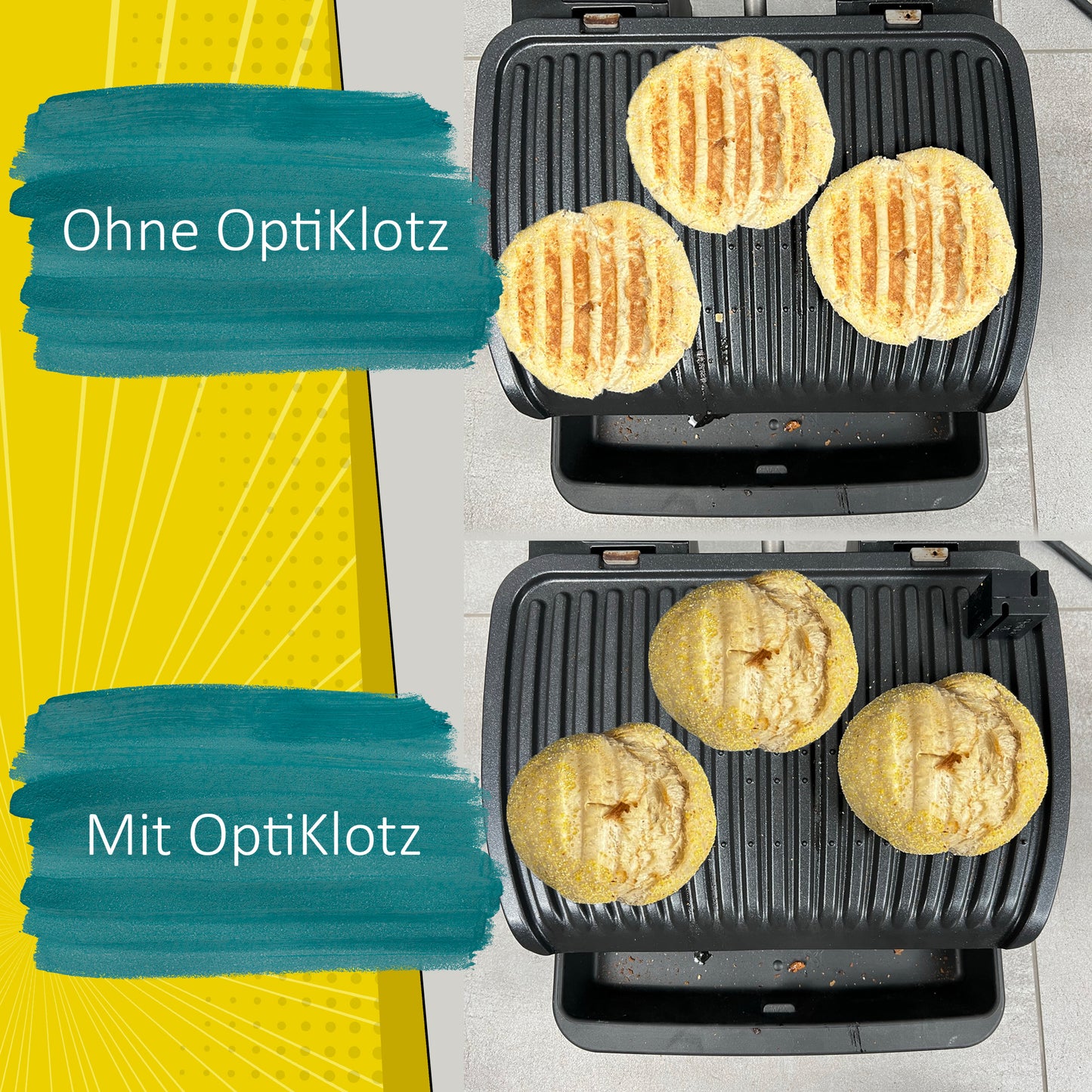 OptiKlotz - Abstandshalter aus Lebensmittelechtem Silikon kompatibel mit Tefal Optigrill, Optigrill XL, Zubehör, Verhindert das Zerquetschen von Grillgut