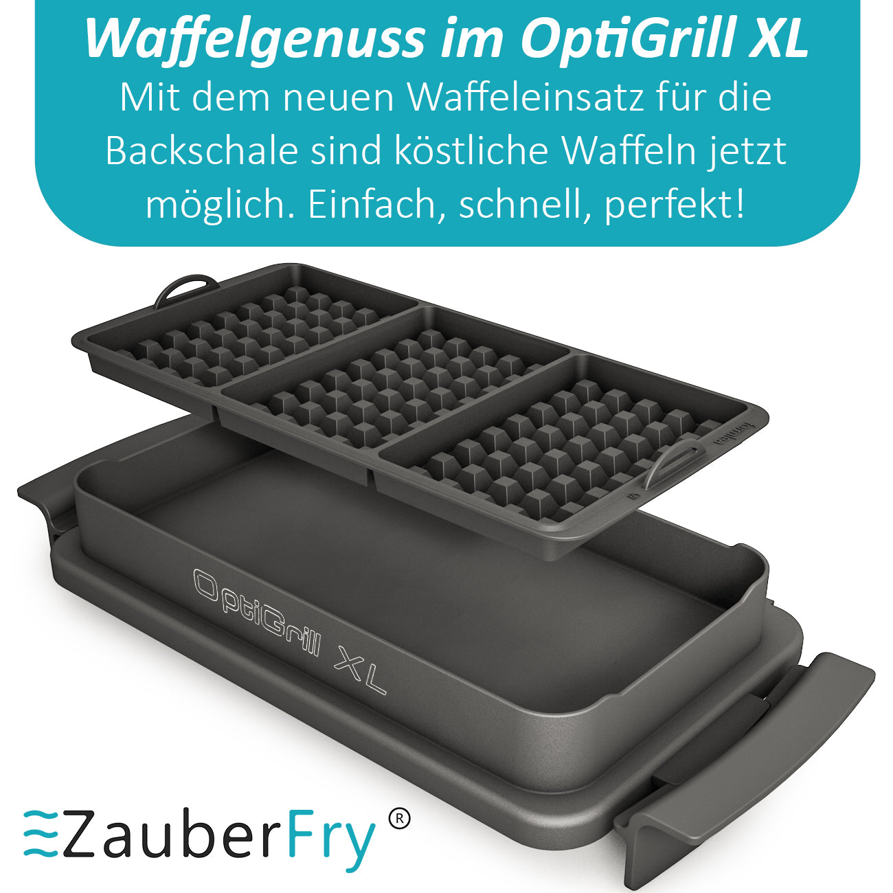 Waffeleinsatz kompatibel mit Tefal OptiGrill XL, 4in1 XL, 2in1 XL, Elite XL, Plus + XL, Elite Plus XL, Backschaleneinsatz aus Silikon, Belgische Waffeln, Waffel, Zubehör