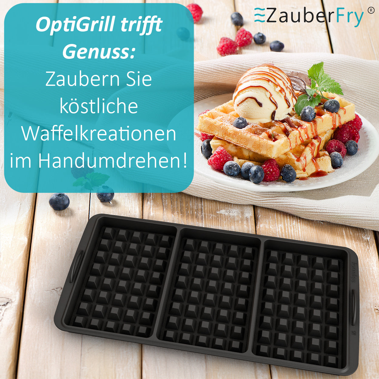 Waffeleinsatz kompatibel mit Tefal OptiGrill XL, 4in1 XL, 2in1 XL, Elite XL, Plus + XL, Elite Plus XL, Backschaleneinsatz aus Silikon, Belgische Waffeln, Waffel, Zubehör