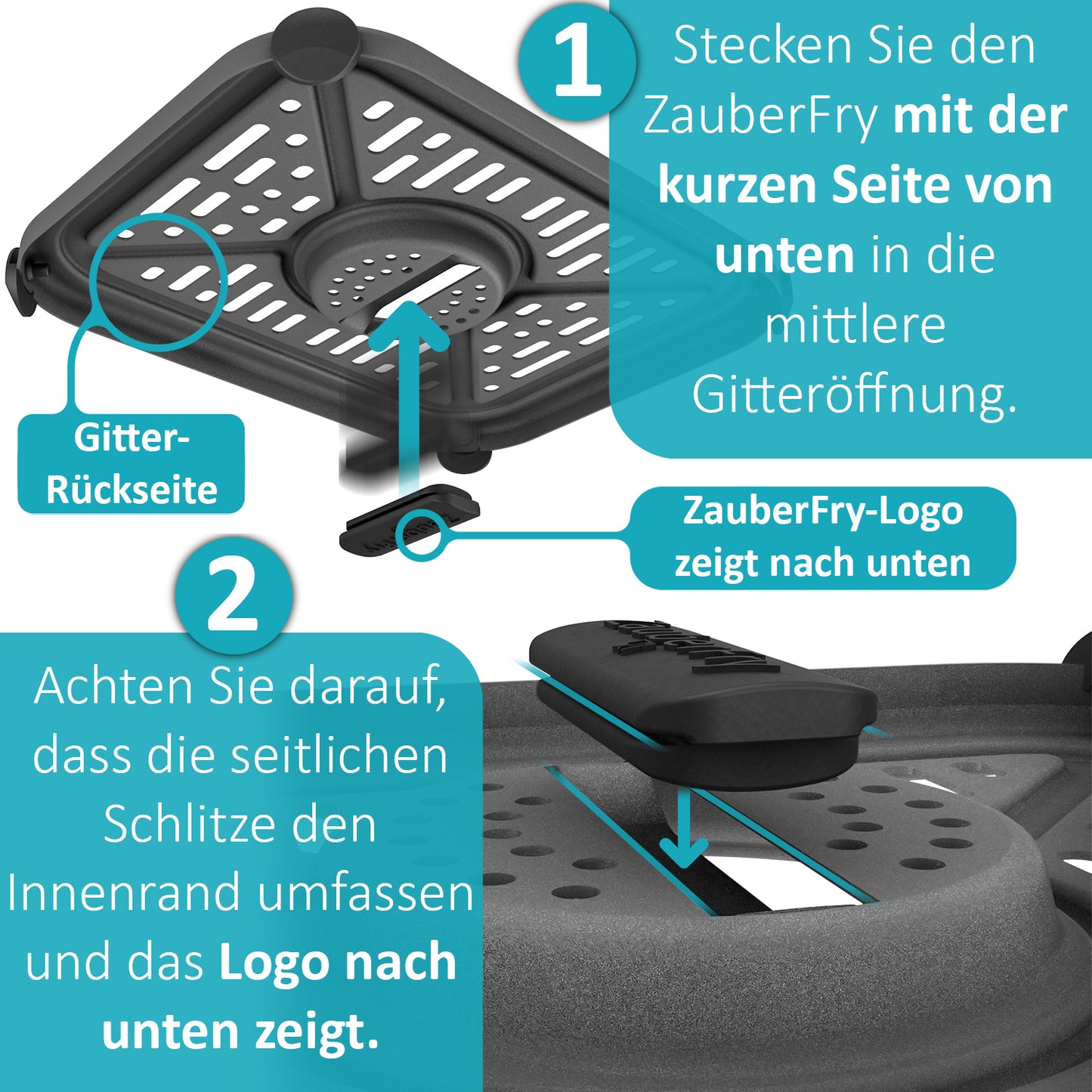 2 x Bouchons de grille ZauberFry compatibles avec les friteuses à air chaud Ninja AF300EU, AF400EU, AF451EU, AF500DE et SL400EU, plus de nourriture qui tombe, accessoires, qualité alimentaire, sans BPA, résistant à la température