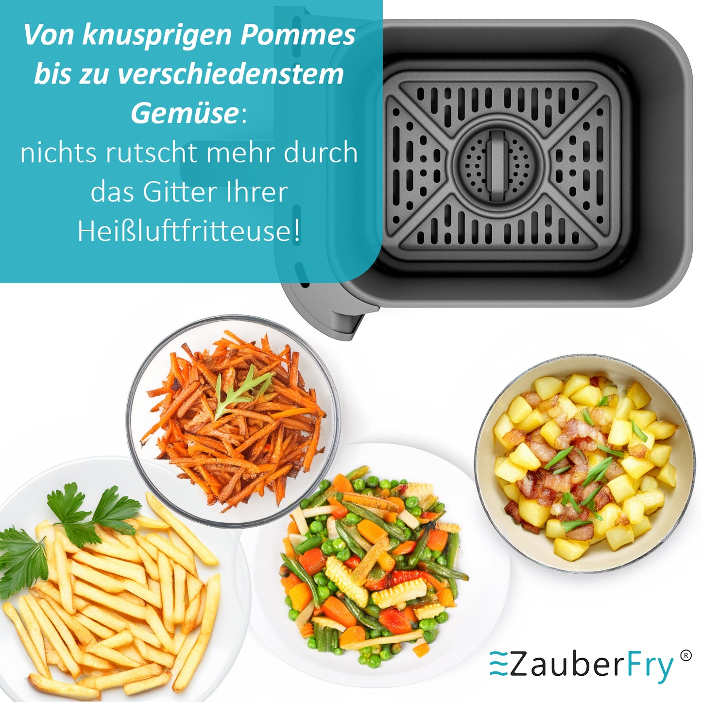 2 x Bouchons de grille ZauberFry compatibles avec les friteuses à air chaud Ninja AF300EU, AF400EU, AF451EU, AF500DE et SL400EU, plus de nourriture qui tombe, accessoires, qualité alimentaire, sans BPA, résistant à la température